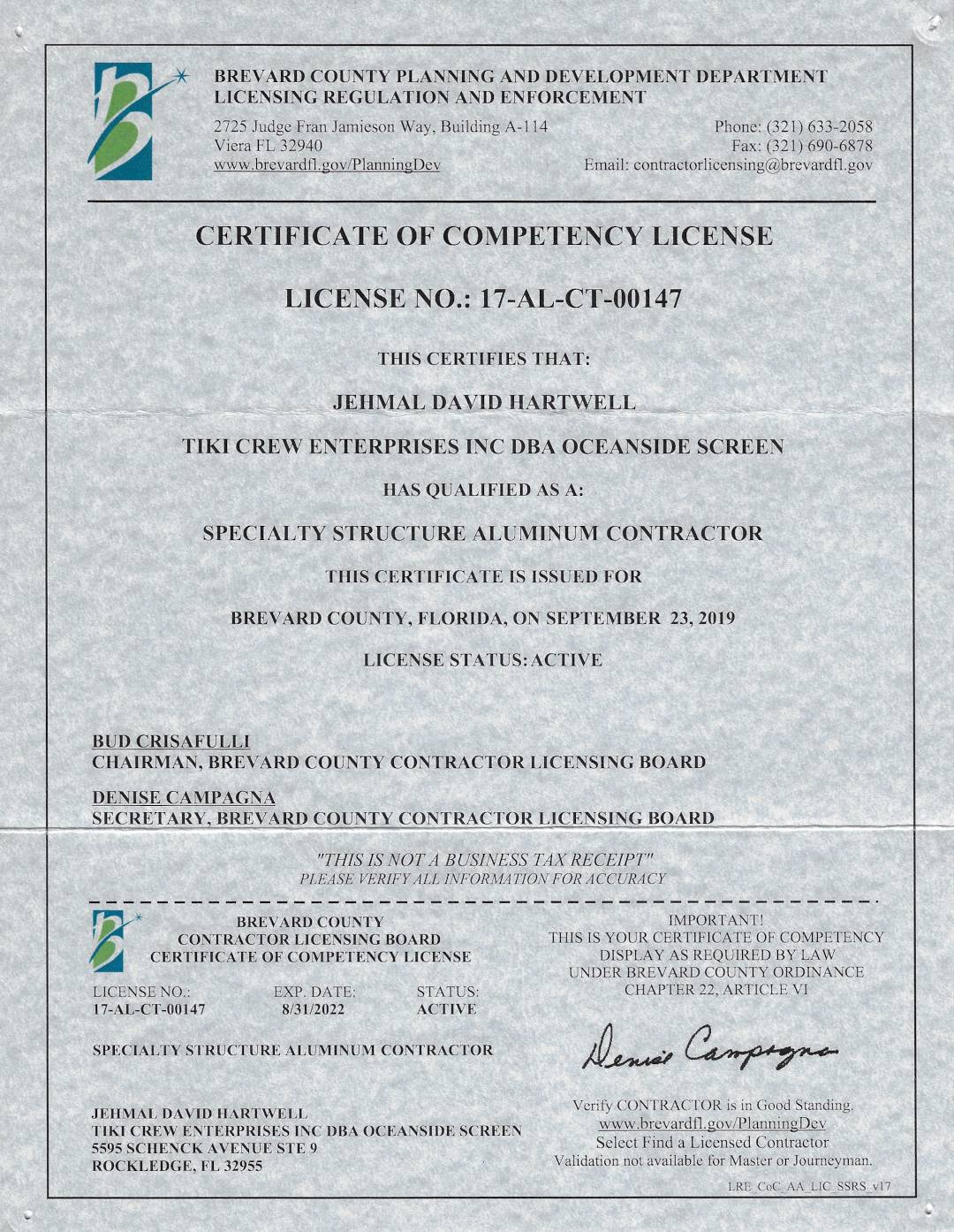 Certificate of Competency License