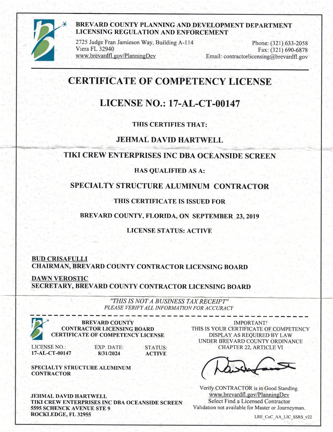 Certificate of Competency License