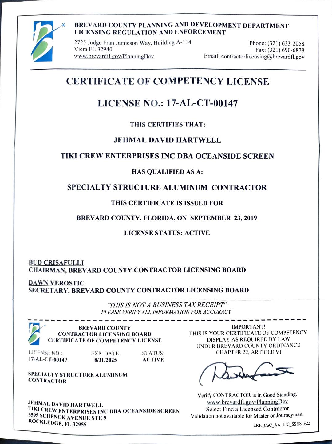 Certificate of Competency License