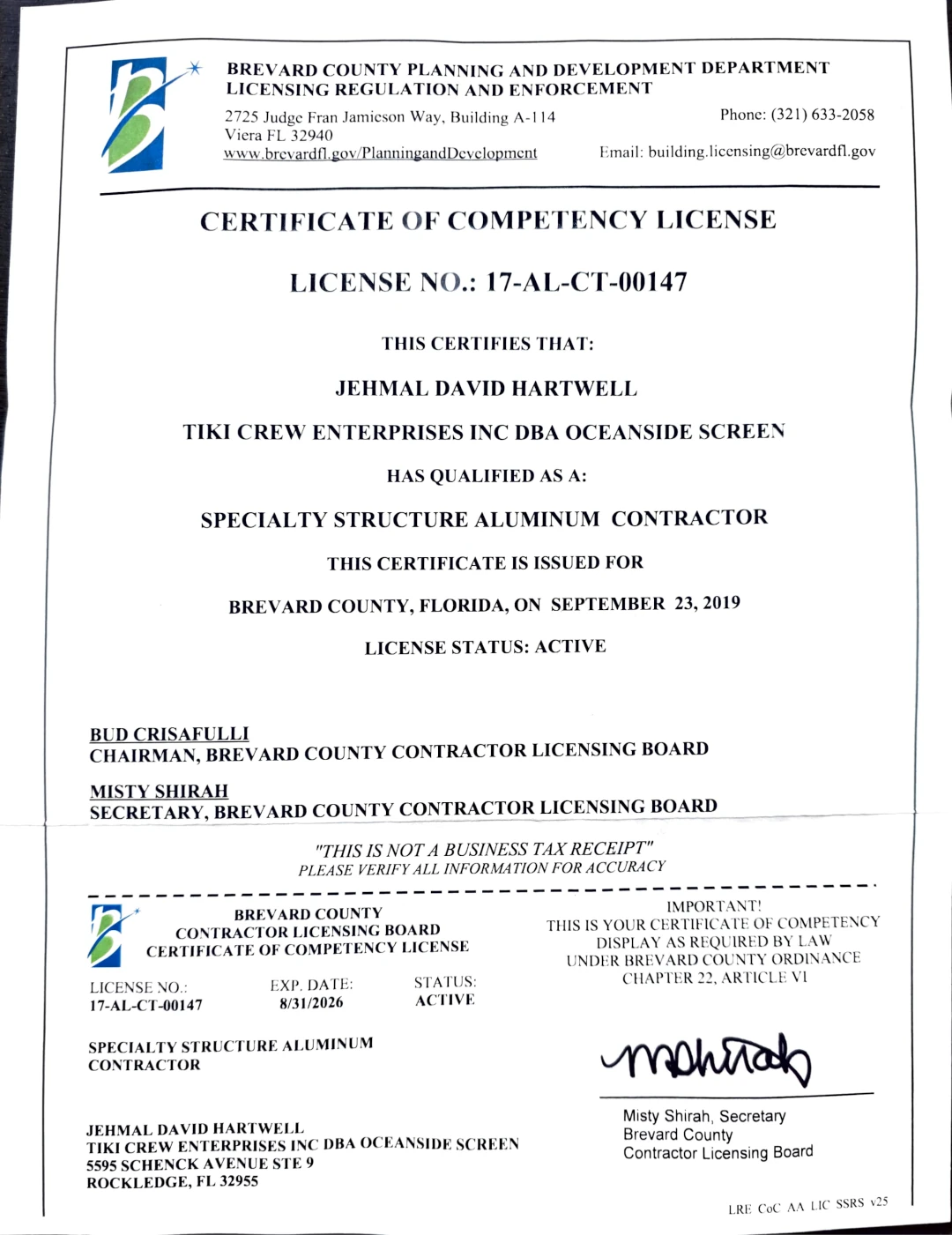 Certificate of Competency License